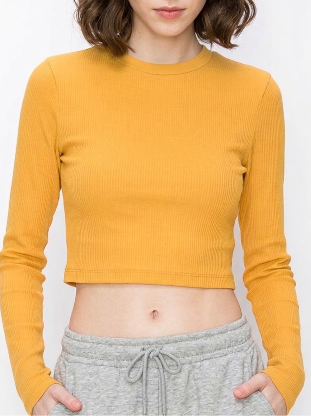H&M Women’s Long Sleeve Ribbed Crop Top Yellow Size Small